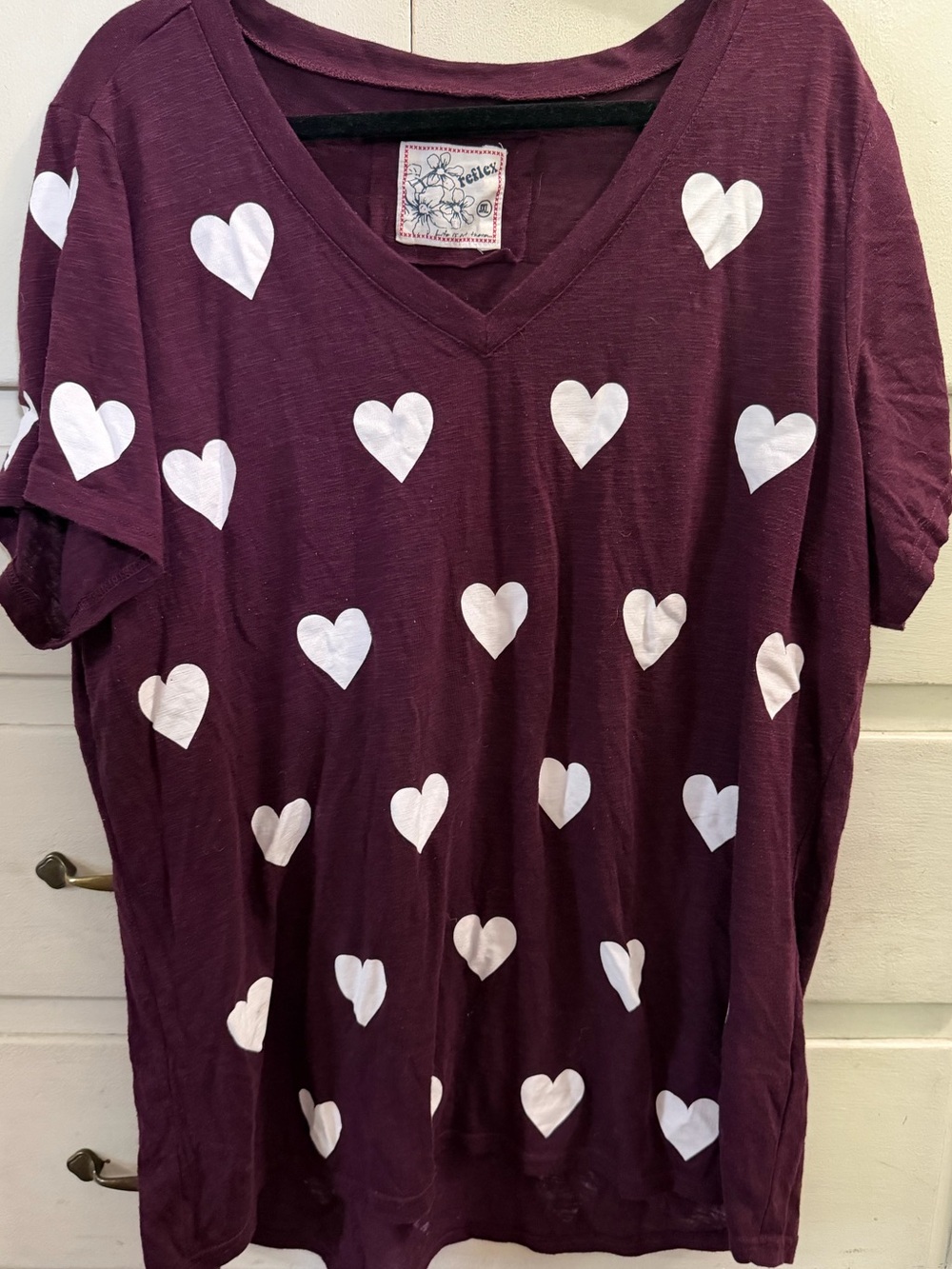 Reflex Plum Short Sleeve Tee with White Heart Print